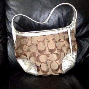 Coach satchel with silver leather trim